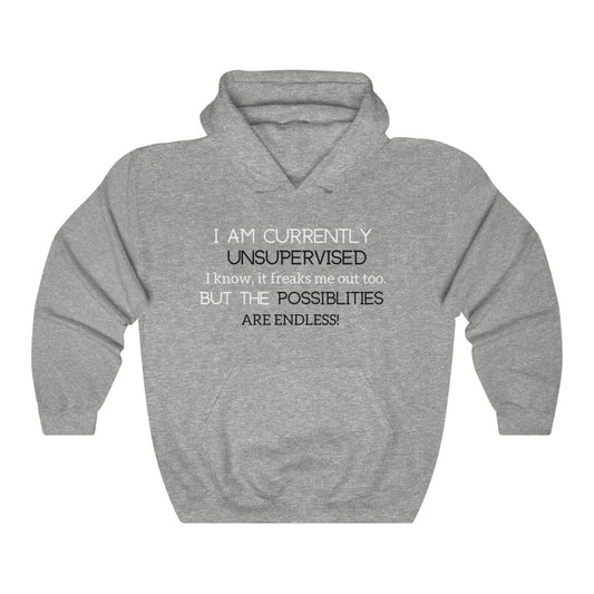 I am currently Unsupervised [White & Black] Unisex Heavy Blend™ Hooded Sweatshirt