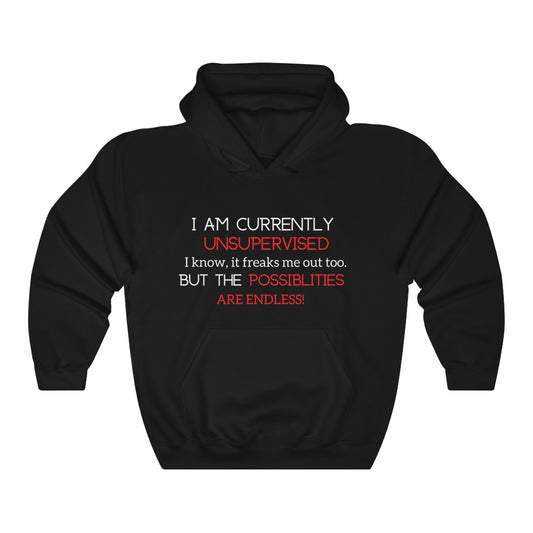 I am currently Unsupervised [White & Red] Unisex Heavy Blend™ Hooded Sweatshirt